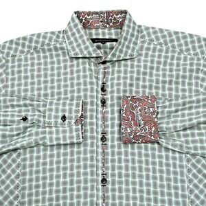 Bogosse Men's Shirt Abstract Geometric Lines Button Up L/S Contrast Stitch Large